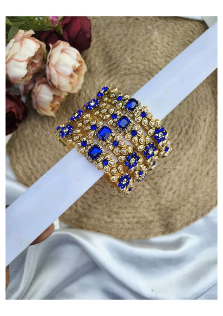 2D crystal Bangles ( Blue with Gold)