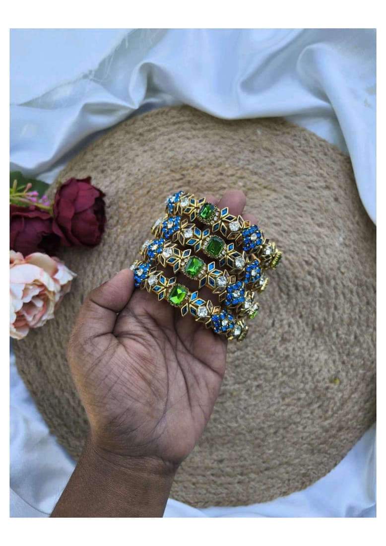 2D crystal Bangles ( Parrot green with dark skyblue)