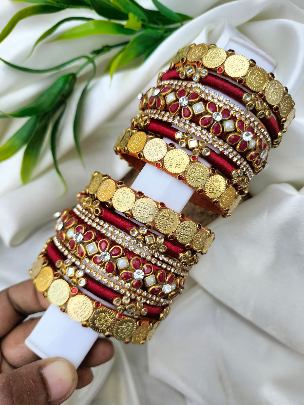 Thamarai bangles in red and lemon yellow